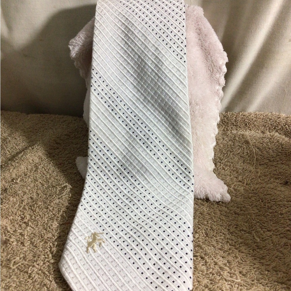 White Black Silver Diagonal Stripes Dots Mens Neck Tie pre-owned